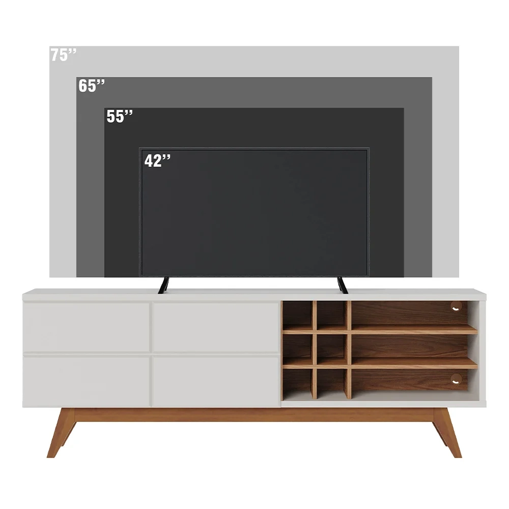 Rack para Sala Bancada de TV 70 Pol. 180cm Norena C05 Off White Matte/Freijó - Mpozenato