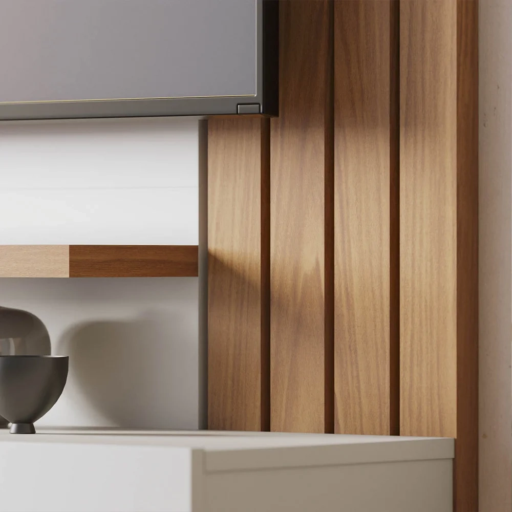 Painel Home Suspenso para TV 65 Pol. 150cm Buriti C05 Off White Matte/Freijó - Mpozenato