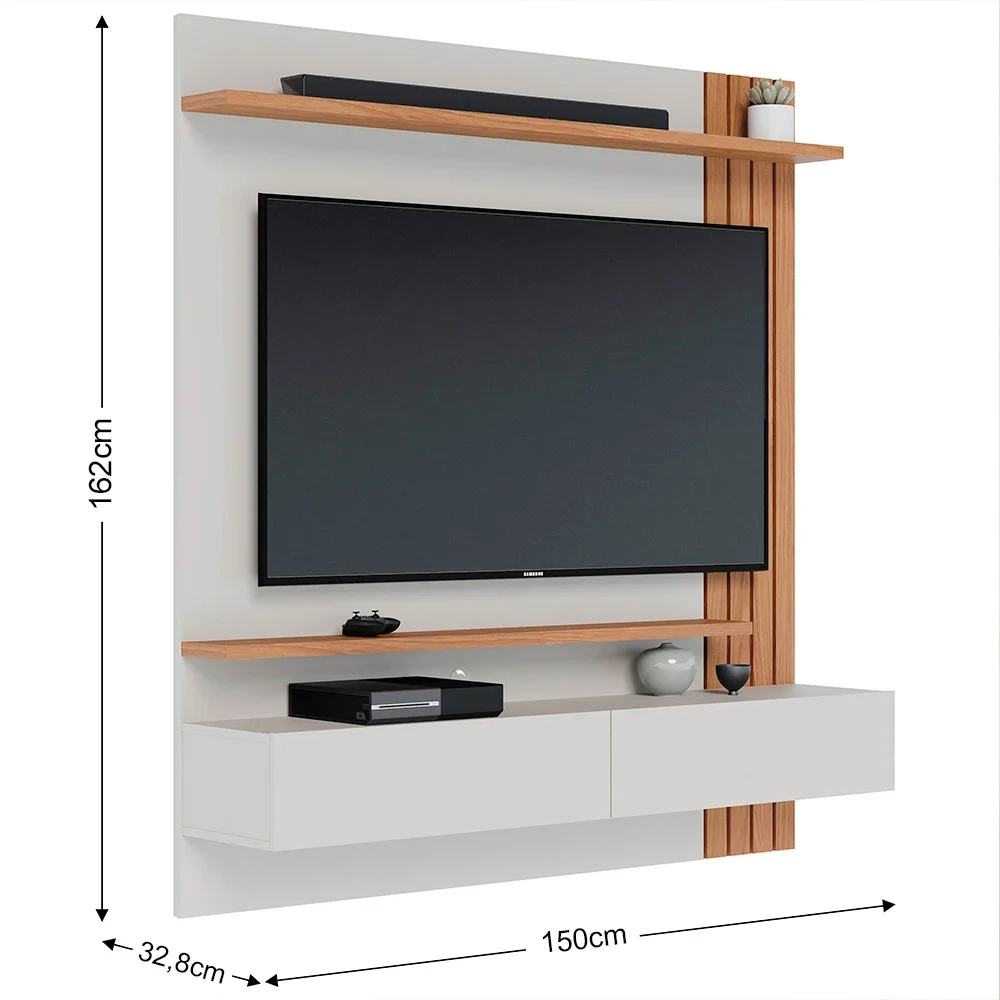 Painel Home Suspenso para TV 65 Pol. 150cm Buriti C05 Off White Matte/Freijó - Mpozenato