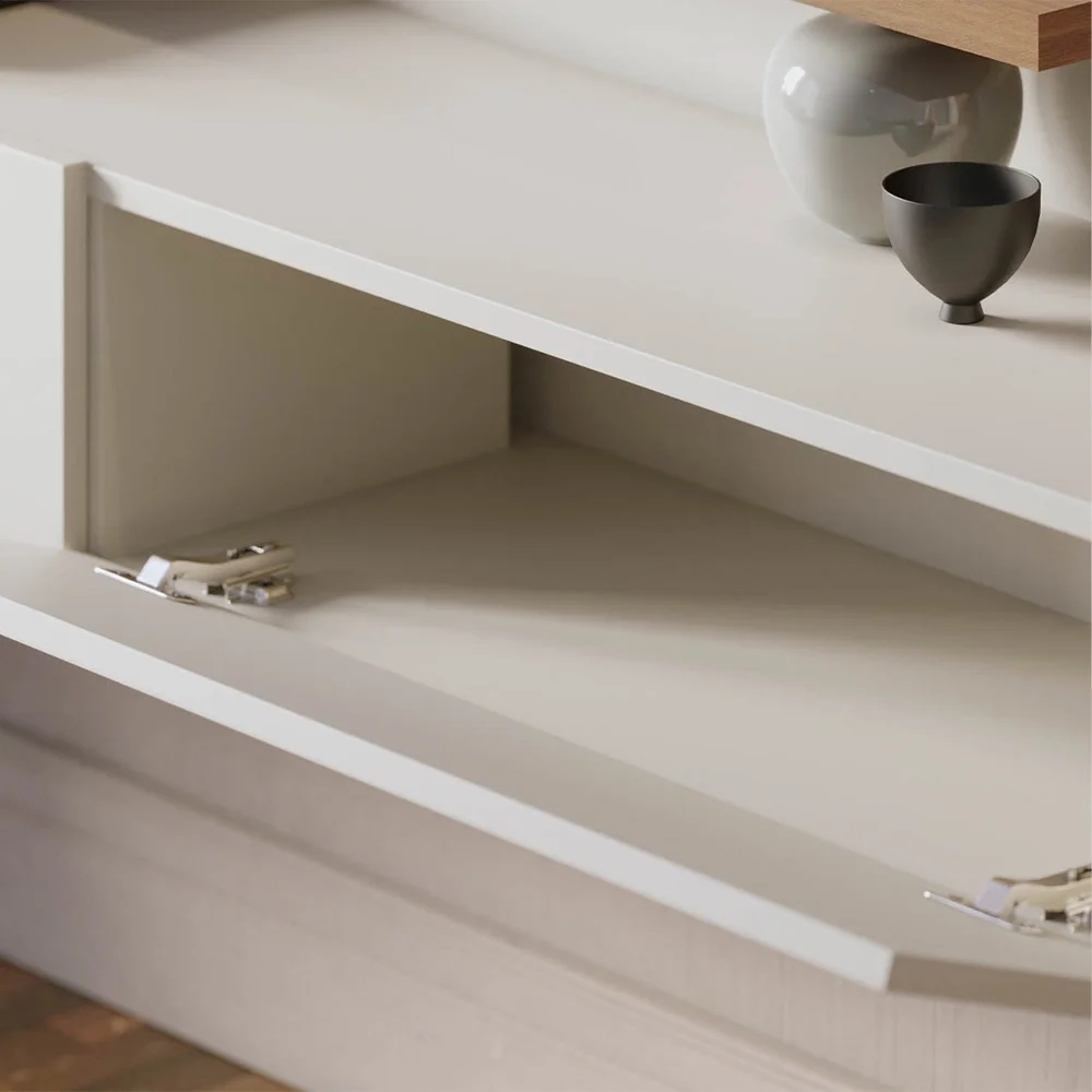 Painel Home Suspenso para TV 65 Pol. 150cm Buriti C05 Off White Matte/Freijó - Mpozenato