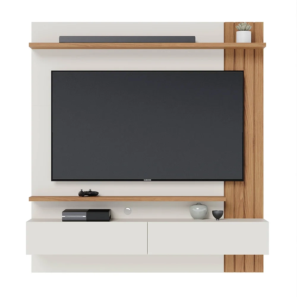 Painel Home Suspenso para TV 65 Pol. 150cm Buriti C05 Off White Matte/Freijó - Mpozenato