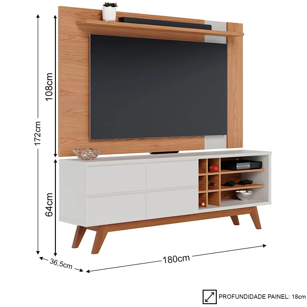 Rack para Sala Norena com Painel para TV 70 Pol. Amélie C05 Freijó/Off White Matte - Mpozenato