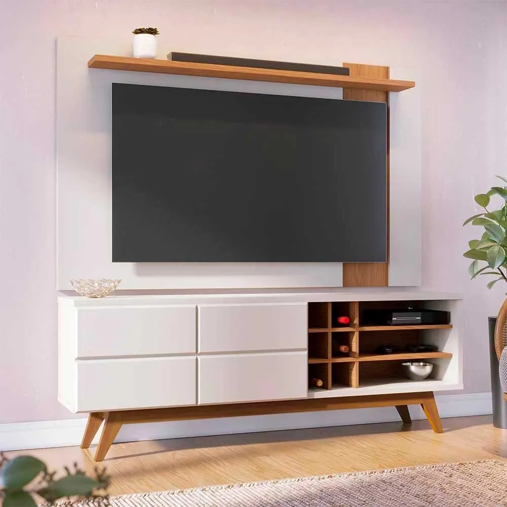 Rack para Sala Norena com Painel para TV 70 Pol. Amélie C05 Off White Matte/Freijó - Mpozenato