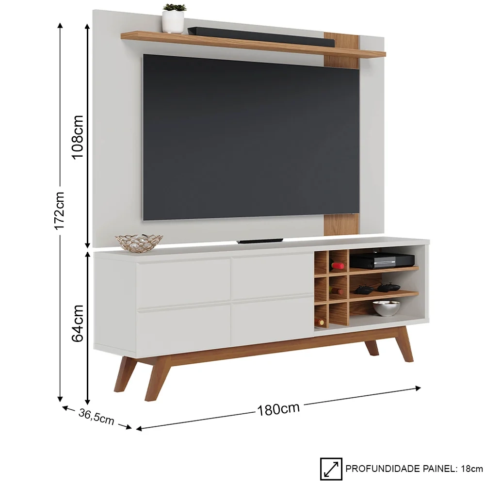Rack para Sala Norena com Painel para TV 70 Pol. Amélie C05 Off White Matte/Freijó - Mpozenato