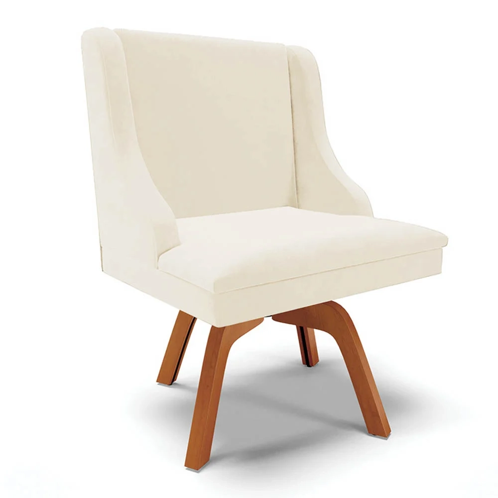 Kit 2 Cadeiras Estofadas Giratória para Sala de Jantar Lia Veludo Bege - Ibiza