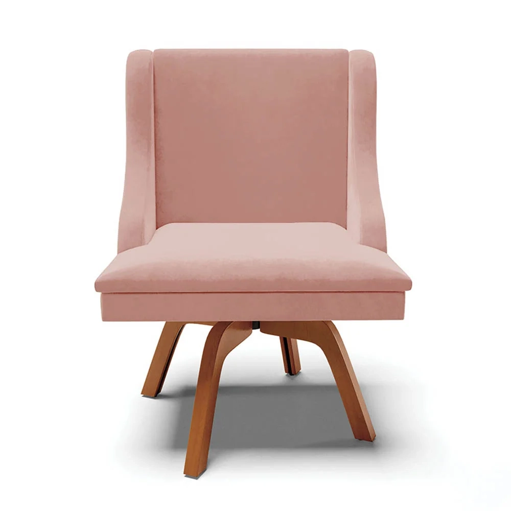 Kit 4 Cadeiras Estofadas Base Giratória de Madeira Lia Veludo Rosê - Ibiza