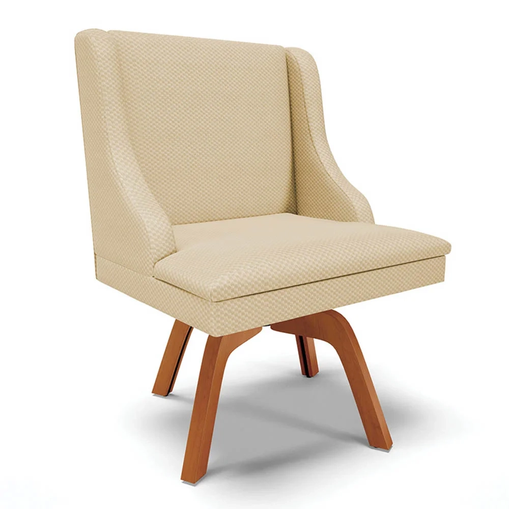 Kit 6 Cadeiras Estofadas Base Giratória de Madeira Lia Veludo Off White Luxo - Ibiza