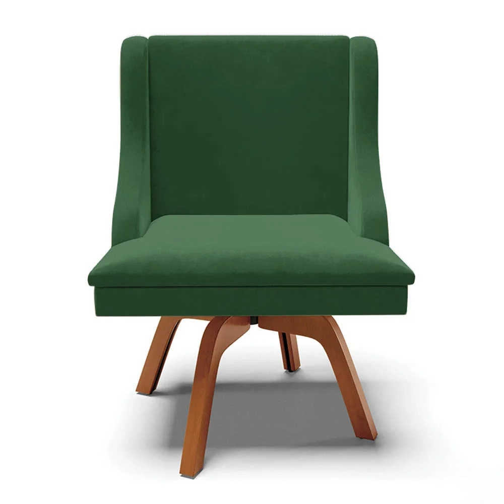 Cadeira Estofada para Sala de Jantar Base Giratória de Madeira Lia Veludo Verde Esmeralda - Ibiza