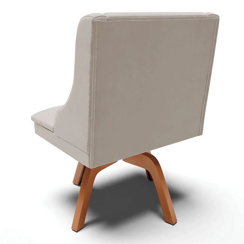 Cadeira Estofada para Sala de Jantar Base Giratória de Madeira Lia Veludo Cinza - Ibiza