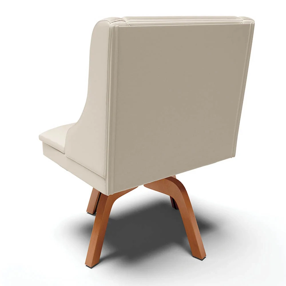 Kit 4 Cadeiras Estofadas para Sala de Jantar Base Giratória de Madeira Lia Sintético Bege - Ibiza