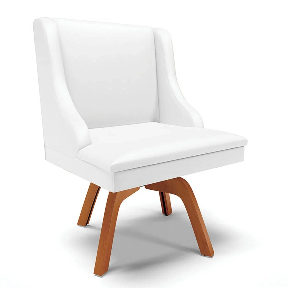 Kit 2 Cadeiras Estofadas para Sala de Jantar Base Giratória de Madeira Lia Sintético Branco - Ibiza