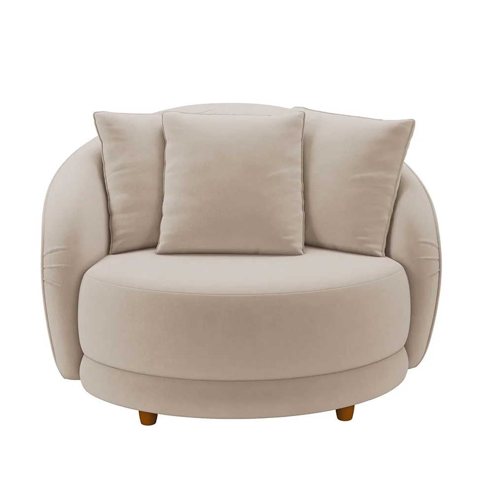 Poltrona Decorativa para Sala 122cm Pés Madeira Kaly Z32 Veludo Bege - Mpozenato