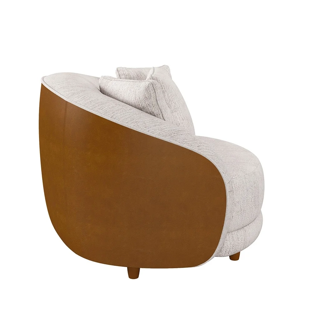 Poltrona Decorativa para Sala 122cm Pés Madeira Kaly Z32 Sintético Caramelo/Linho Bege - Mpozenato