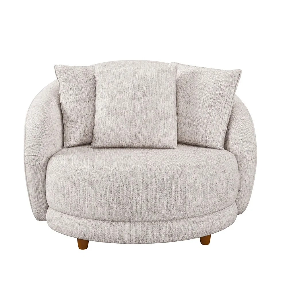 Poltrona Decorativa para Sala 122cm Pés Madeira Kaly Z32 Sintético Caramelo/Linho Bege - Mpozenato