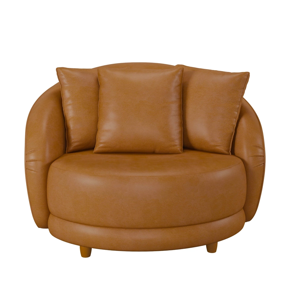 Poltrona Decorativa para Sala 122cm Pés Madeira Kaly Z32 Sintético Caramelo - Mpozenato