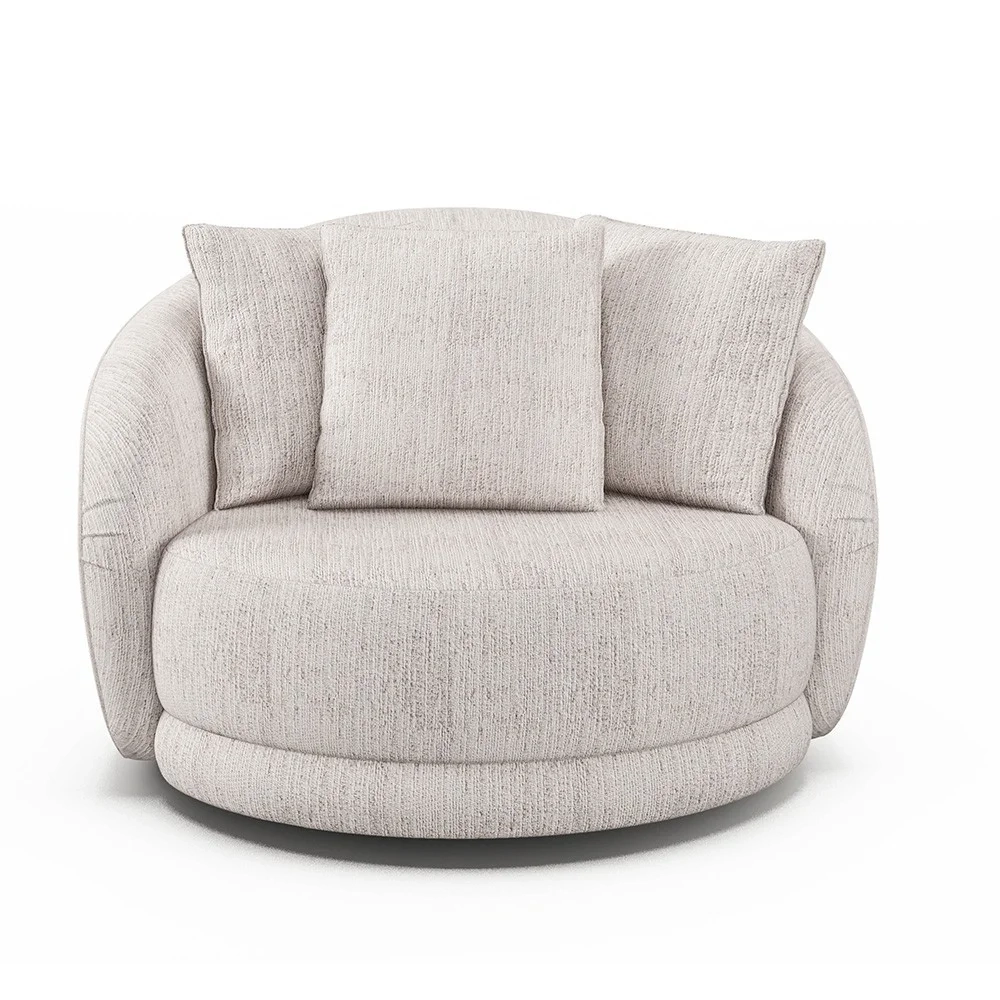 Poltrona Decorativa Giratória para Sala 122cm Kaly Z32 Sintético Caramelo/Linho Bege - Mpozenato