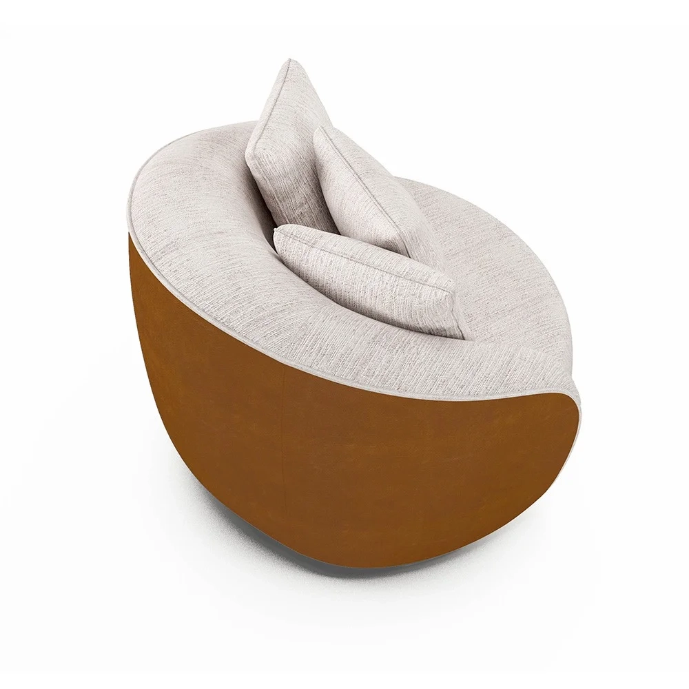 Poltrona Decorativa Giratória para Sala 122cm Kaly Z32 Sintético Caramelo/Linho Bege - Mpozenato