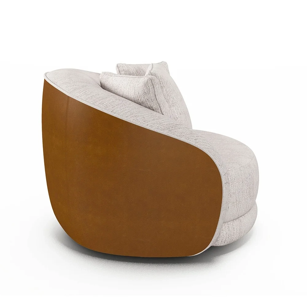 Poltrona Decorativa Giratória para Sala 122cm Kaly Z32 Sintético Caramelo/Linho Bege - Mpozenato