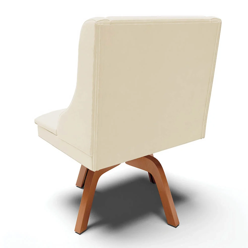 Kit 6 Cadeiras Estofadas Base Giratória de Madeira Lia Veludo Bege - Ibiza