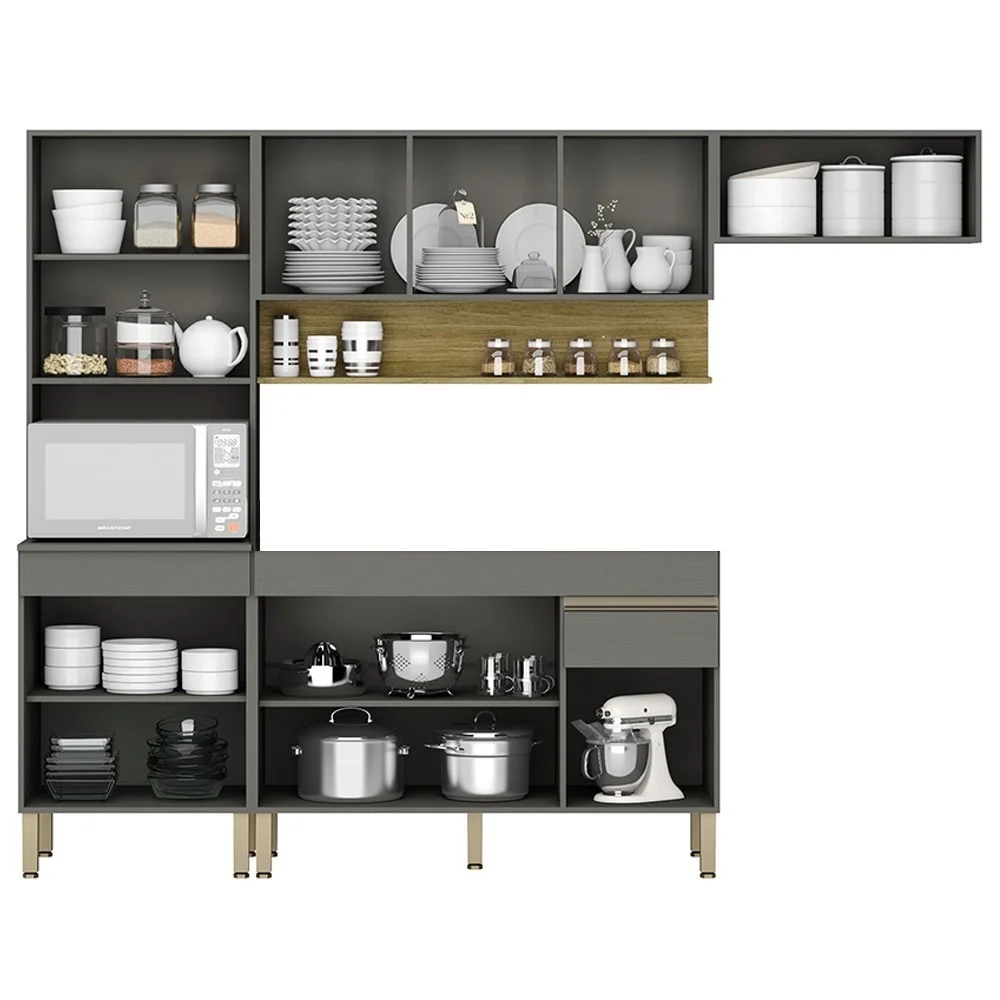 Armário de Cozinha 4 peças Balcão sem Tampo 120cm Lina04 Z06 Gris/Freijó - Mpozenato