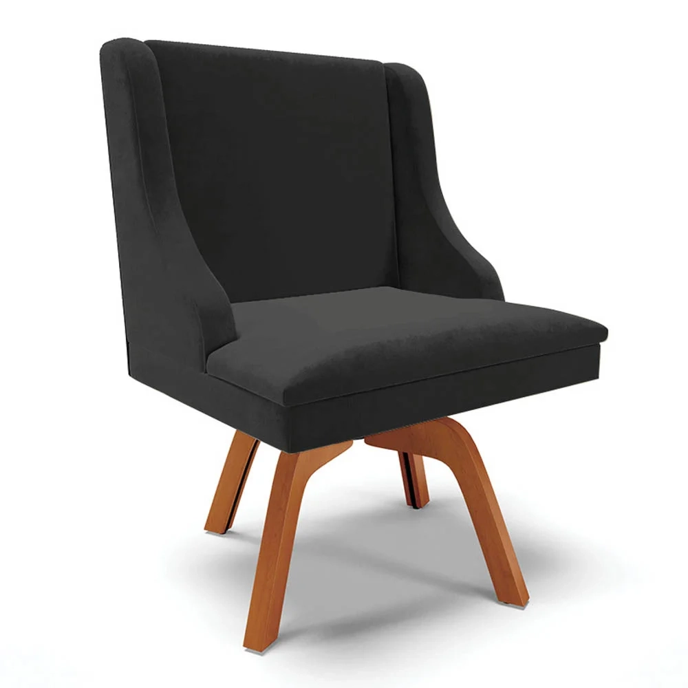 Cadeira Estofada Base Giratória Kit 6 Lia Veludo Preto - Ibiza