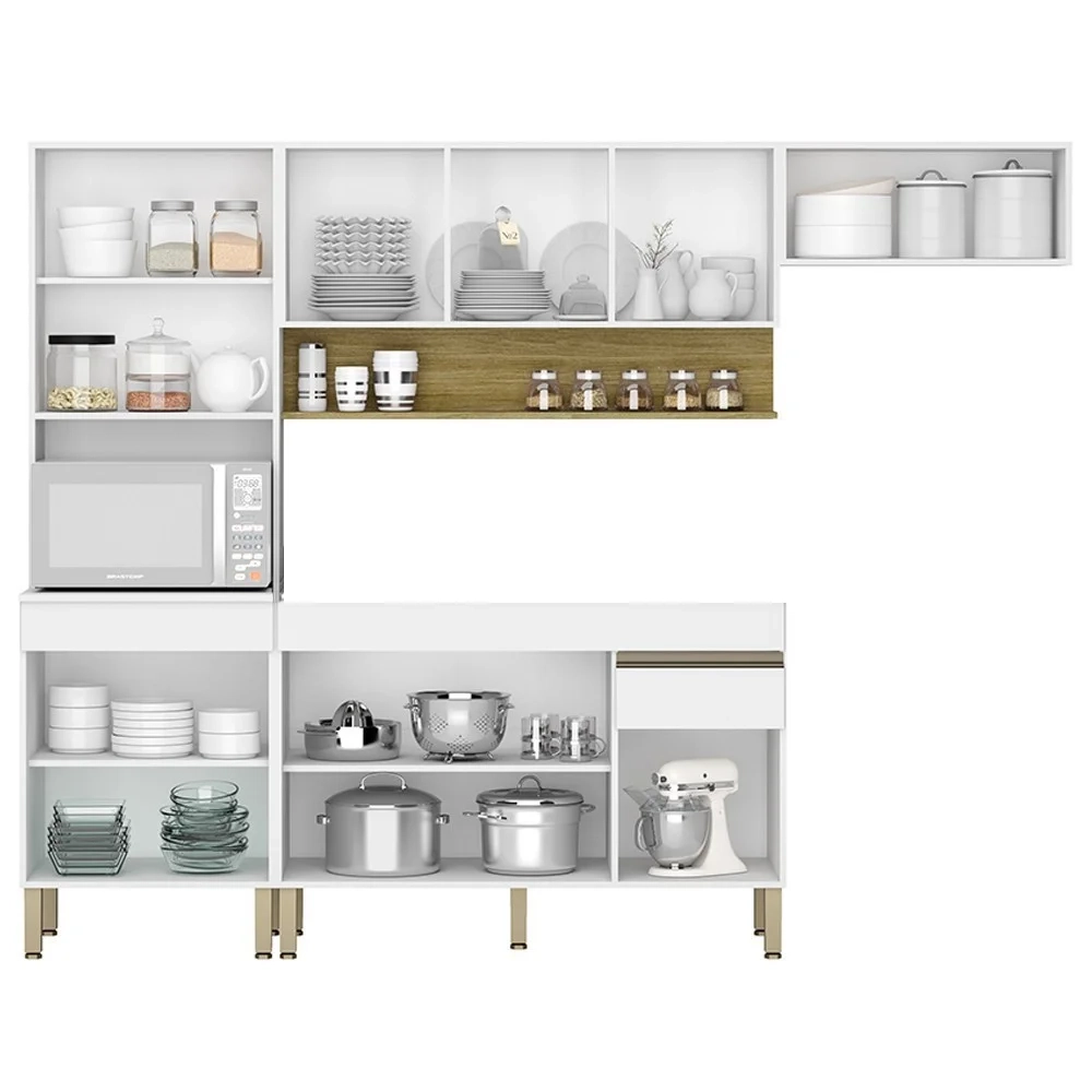 Armário de Cozinha 4 peças Balcão sem Tampo 120cm Lina04 Z06 Supremo/Freijó - Mpozenato