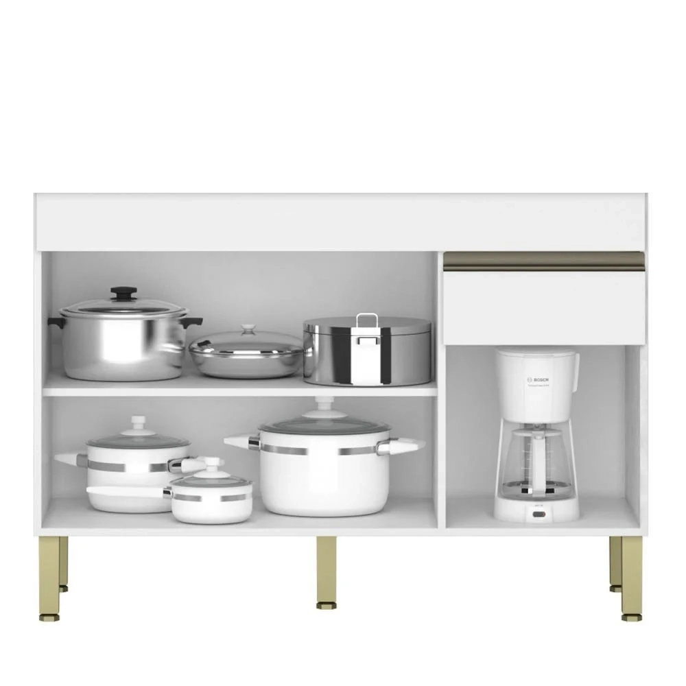 Armário de Cozinha 4 peças Balcão sem Tampo 120cm Lina04 Z06 Supremo/Freijó - Mpozenato