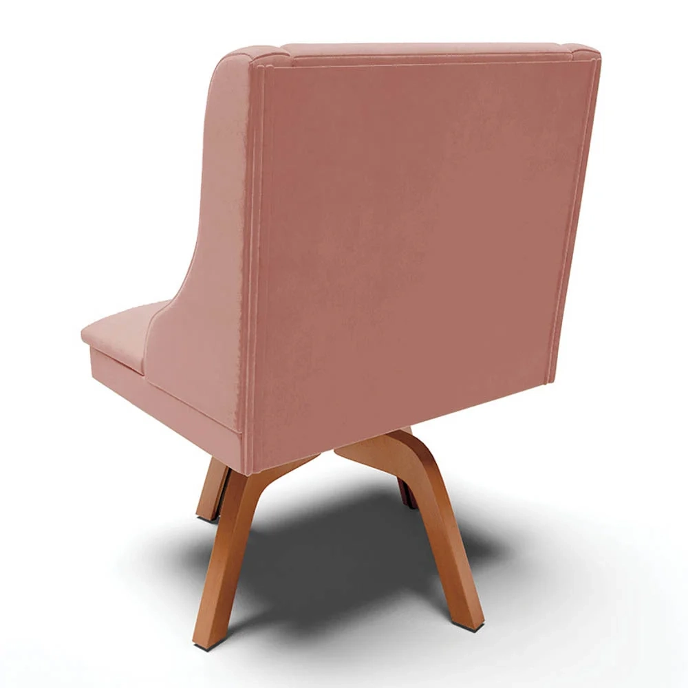 Kit 6 Cadeiras Estofadas Base Giratória de Madeira Lia Veludo Rosê - Ibiza