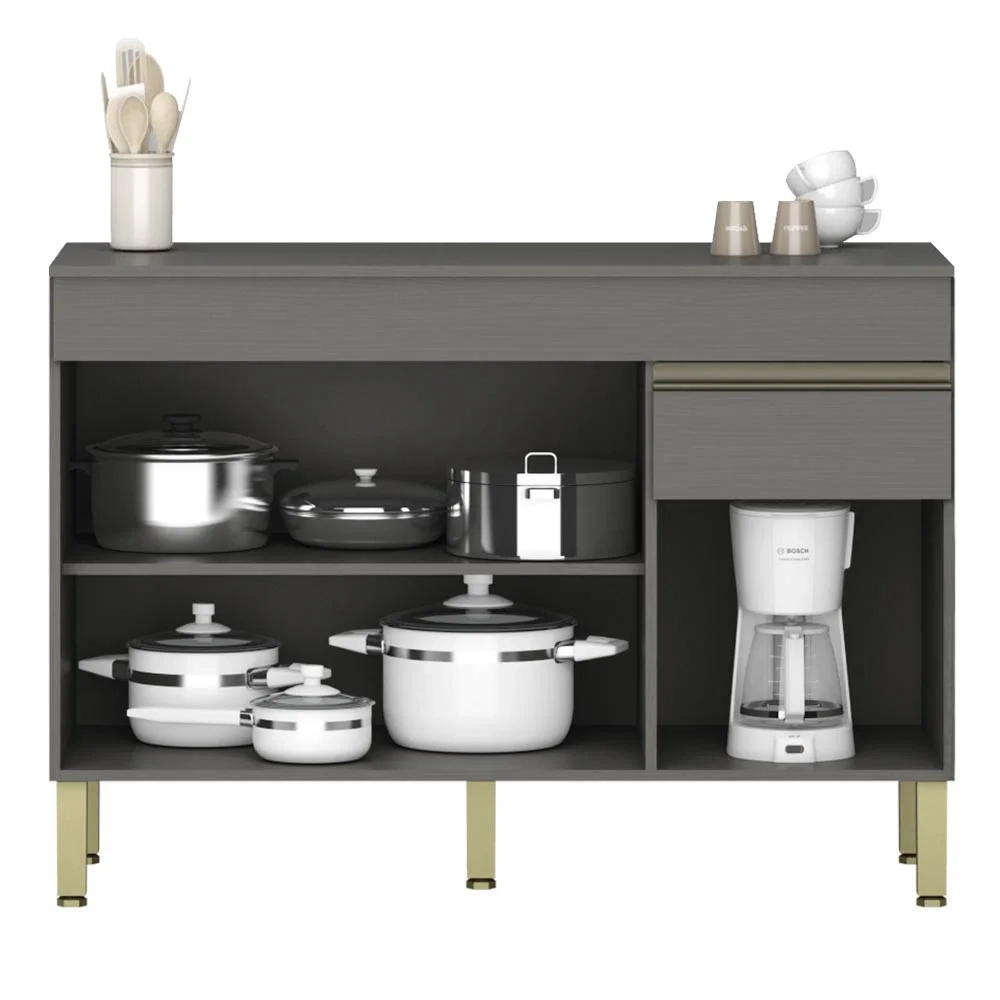 Armário de Cozinha e Balcão com Tampo 120cm Lina Z06 Gris/Freijó - Mpozenato