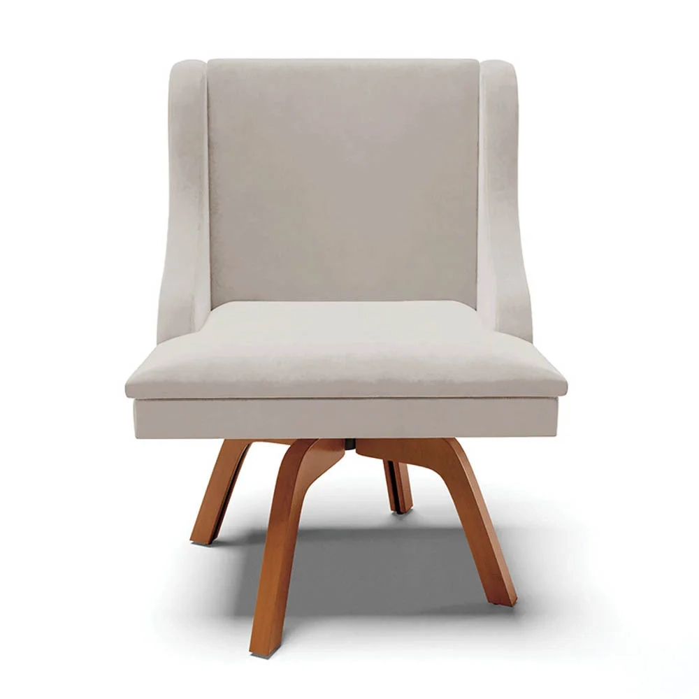 Kit 6 Cadeiras Estofadas Base Giratória de Madeira Lia Veludo Cinza - Ibiza