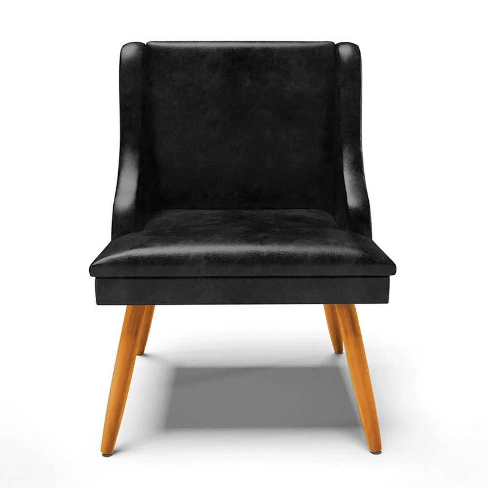 Kit 2 Cadeiras Estofadas para Sala de Jantar Pés Palito Lia Sintético Premium Preto - Ibiza