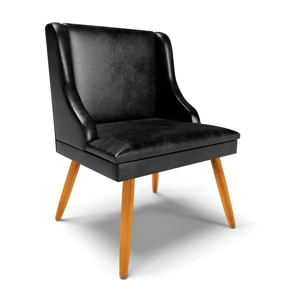 Kit 2 Cadeiras Estofadas para Sala de Jantar Pés Palito Lia Sintético Premium Preto - Ibiza