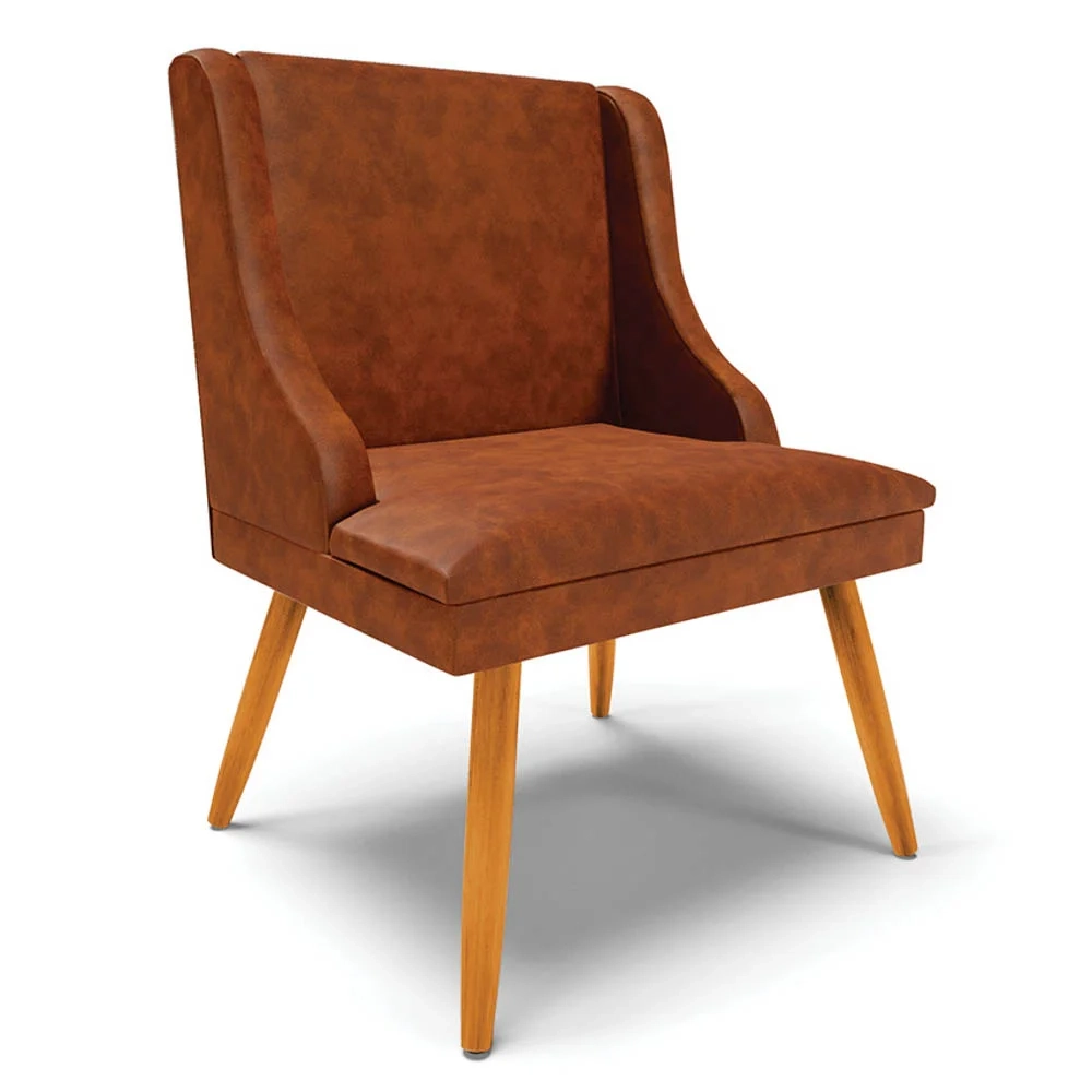 Kit 8 Cadeiras Estofadas para Sala de Jantar Pés Palito Lia Sintético Premium Nozes - Ibiza