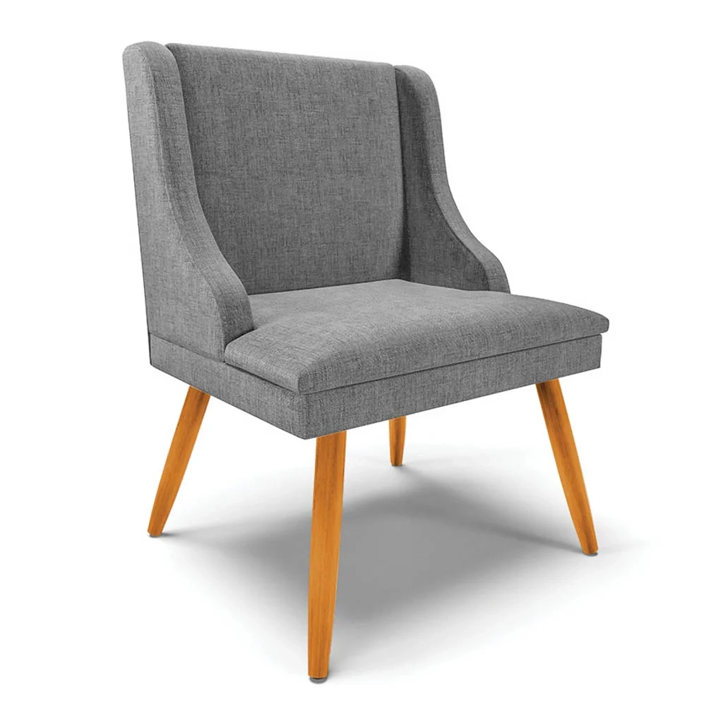 Kit 2 Cadeiras Estofadas para Sala de Jantar Pés Palito Lia Linho Grafite - Ibiza