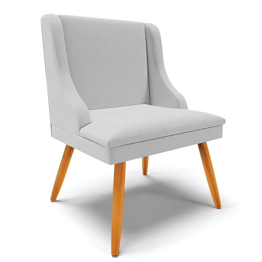 Kit 4 Cadeiras Estofadas para Sala de Jantar Pés Palito Lia Linho Cinza - Ibiza