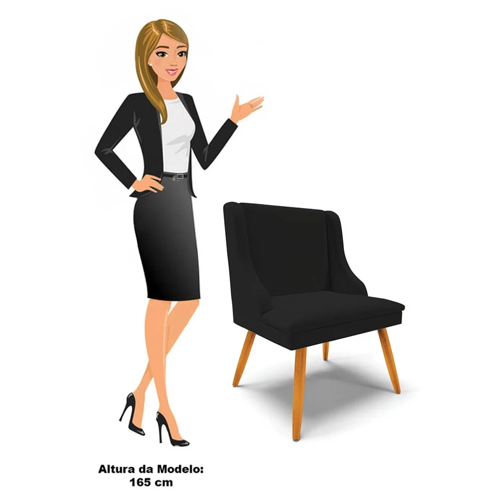 Kit 4 Cadeiras Estofadas para Sala de Jantar Pés Palito Lia Linho Preto - Ibiza