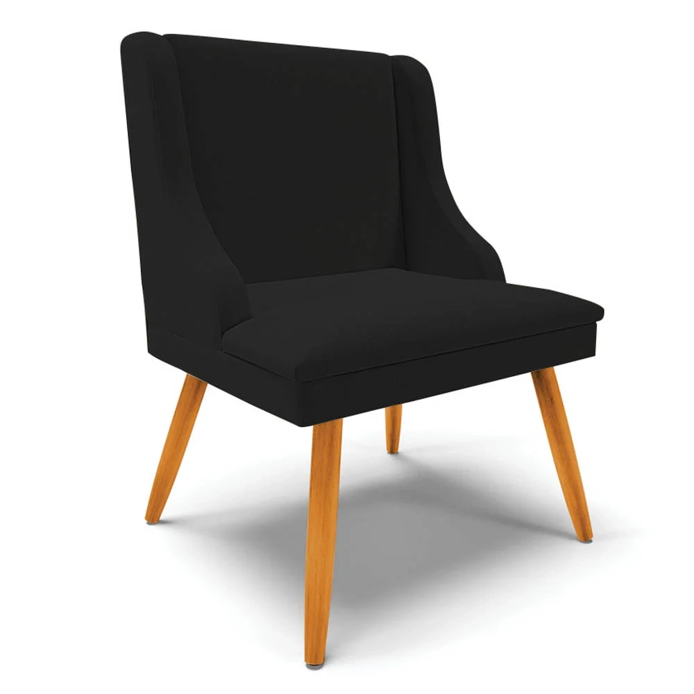 Kit 6 Cadeiras Estofadas para Sala de Jantar Pés Palito Lia Linho Preto - Ibiza