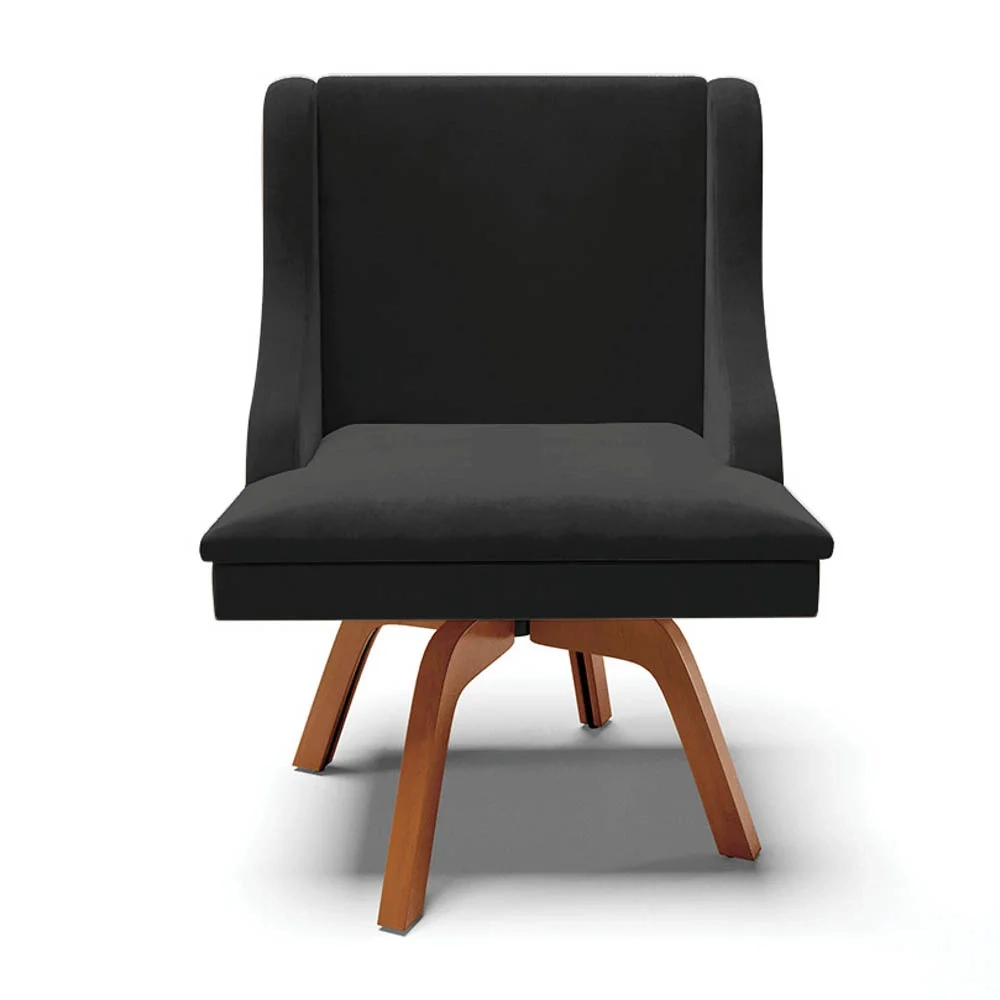 Kit 8 Cadeiras Estofadas Base Giratória de Madeira Lia Veludo Preto - Ibiza