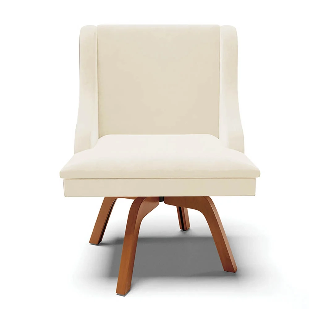 Kit 8 Cadeiras Estofadas Base Giratória de Madeira Lia Veludo Bege - Ibiza