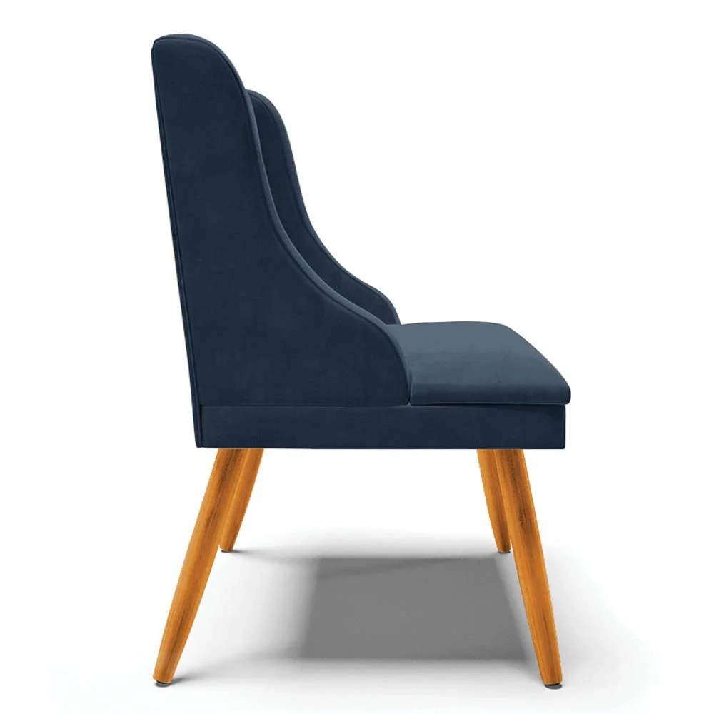 Kit 2 Cadeiras Estofadas para Sala de Jantar Pés Palito Lia Suede Azul Marinho - Ibiza