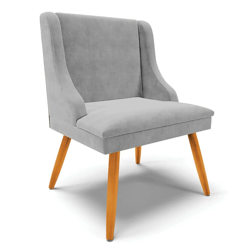 Kit 2 Cadeiras Estofadas para Sala de Jantar Pés Palito Lia Suede Cinza - Ibiza