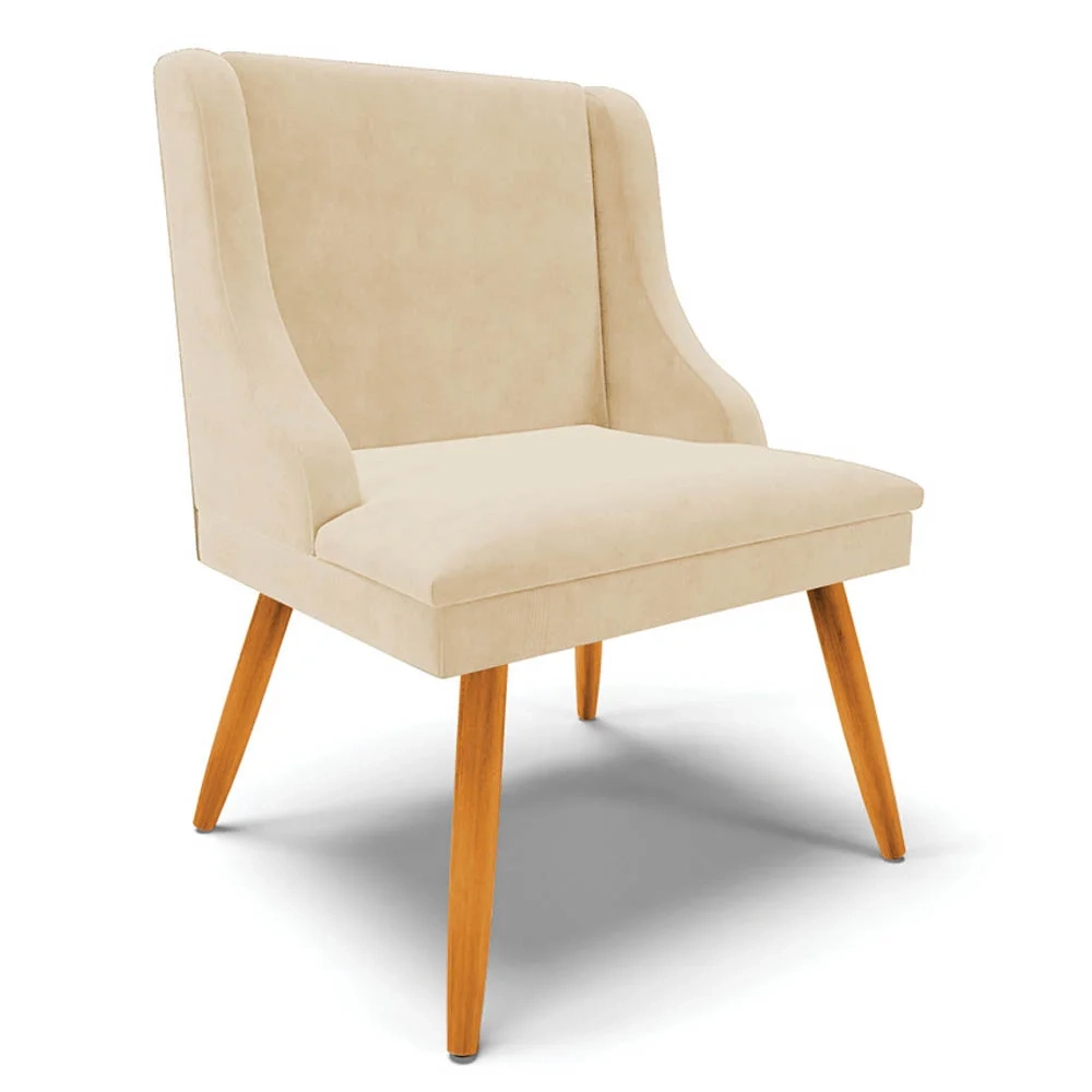 Kit 4 Cadeiras Estofadas para Sala de Jantar Pés Palito Lia Suede Bege - Ibiza