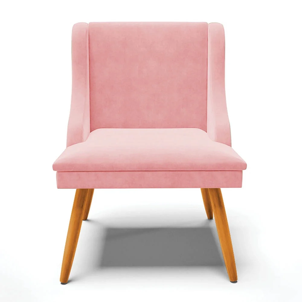 Kit 4 Cadeiras Estofadas para Sala de Jantar Pés Palito Lia Suede Rosa Bebê - Ibiza