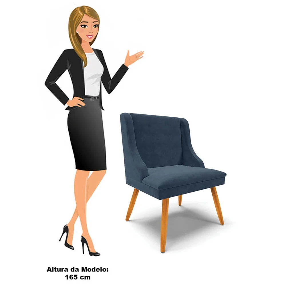 Kit 6 Cadeiras Estofadas para Sala de Jantar Pés Palito Lia Suede Azul Marinho - Ibiza