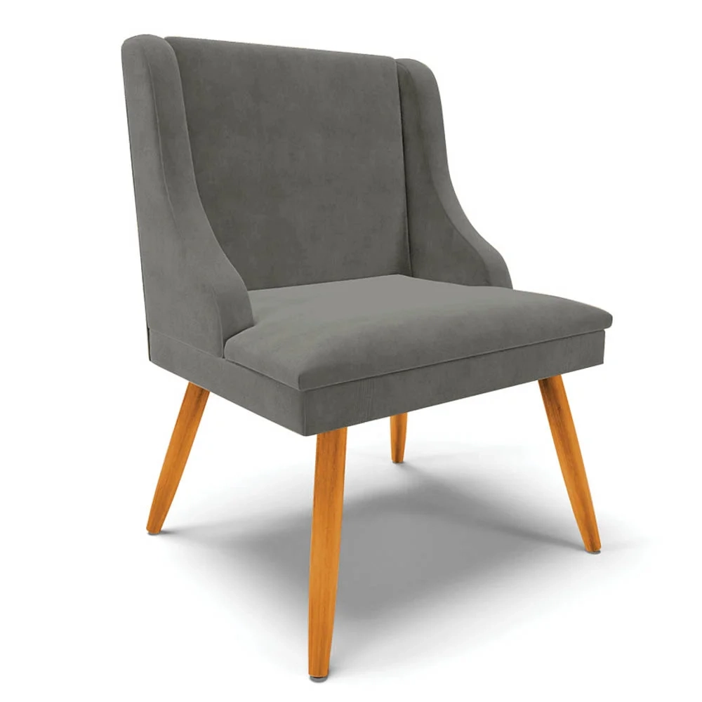 Kit 6 Cadeiras Estofadas para Sala de Jantar Pés Palito Lia Suede Grafite - Ibiza