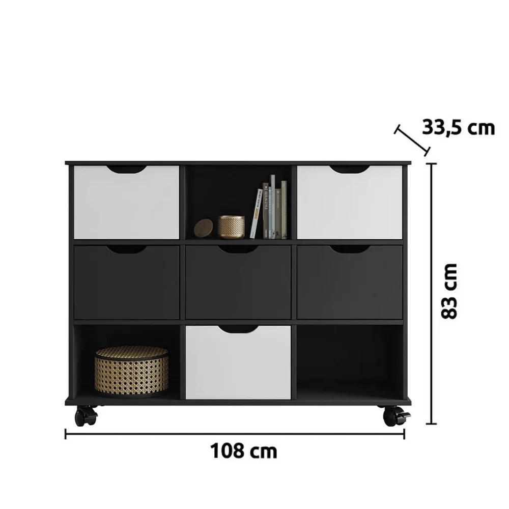Nicho Organizador com Rodízios 6 Gavetas Toys Q01 Preto/Branco - Mpozenato