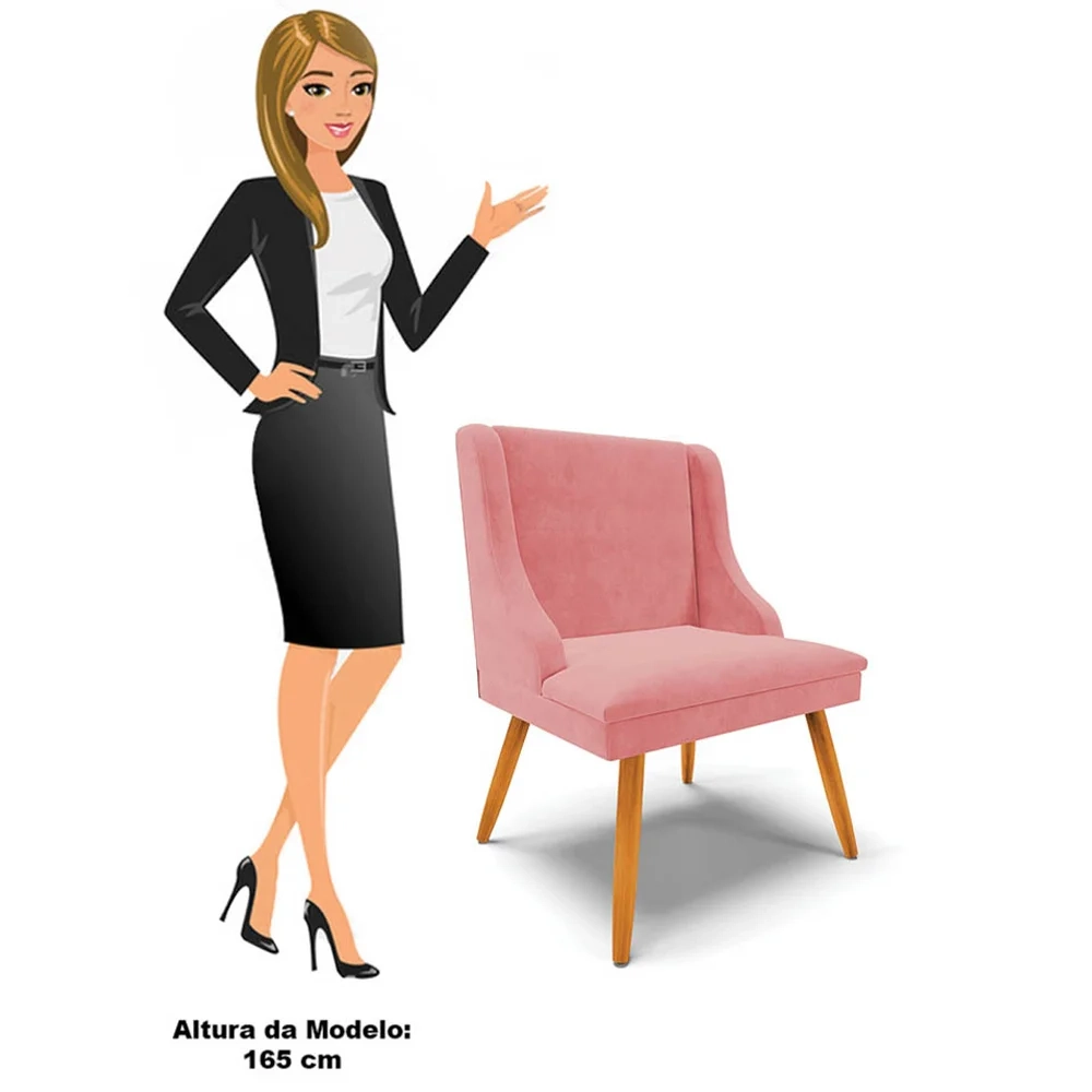 Kit 6 Cadeiras Estofadas para Sala de Jantar Pés Palito Lia Suede Rosê - Ibiza