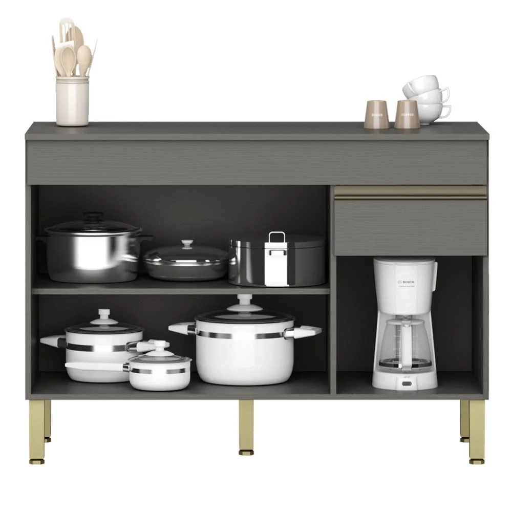 Armário de Cozinha 4 peças Balcão com Tampo 120cm Lina07 Z06 Gris/Freijó - Mpozenato