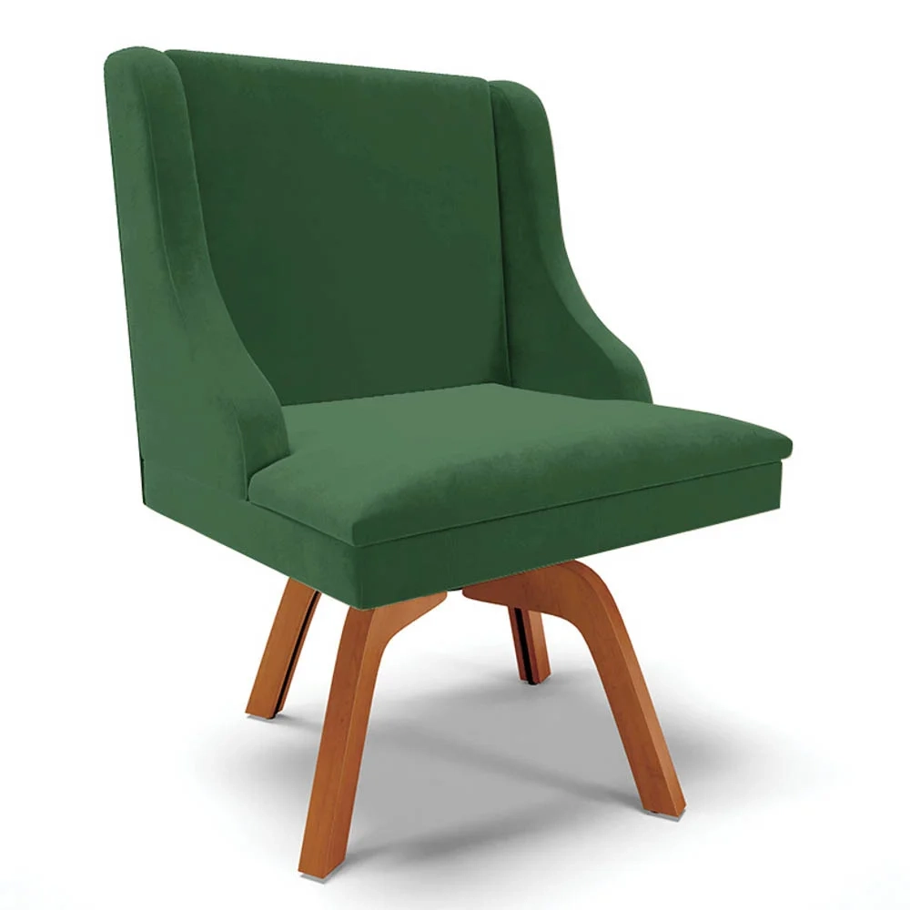 Kit 8 Cadeiras Estofadas Base Giratória de Madeira Lia Veludo Verde Esmeralda - Ibiza