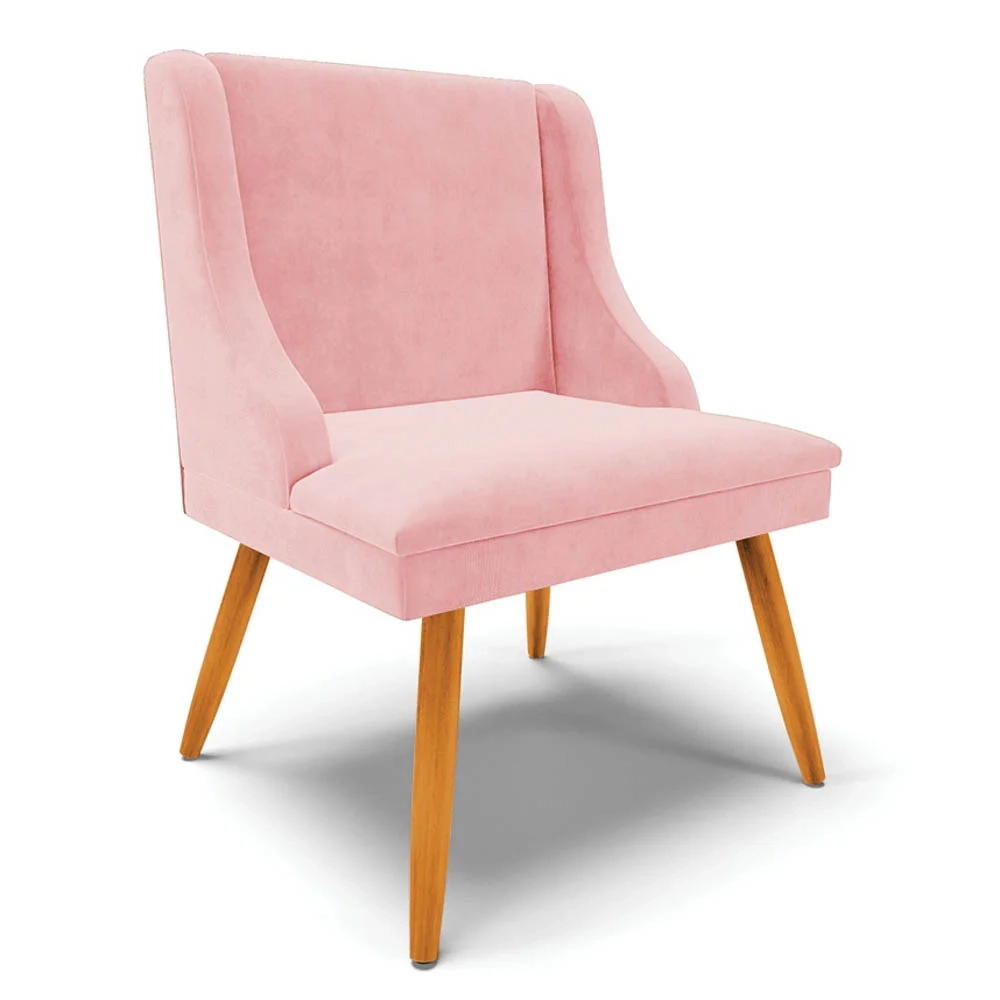 Kit 8 Cadeiras Estofadas para Sala de Jantar Pés Palito Lia Suede Rosa Bebê - Ibiza